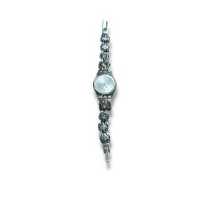 Swatch Silver Tone Fashion Watch Rhinestone Embellished Bracelet Band
